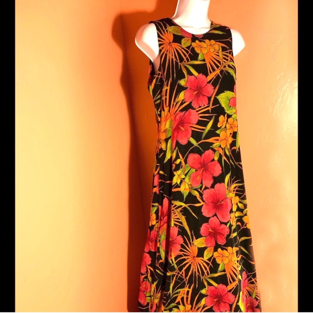 Tropical Fitted Dress Multicolored Floral a-line - Picture 2 of 8